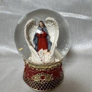 Angel Holding Baby Nativity Scene Snow Globe Musical Light Up Display